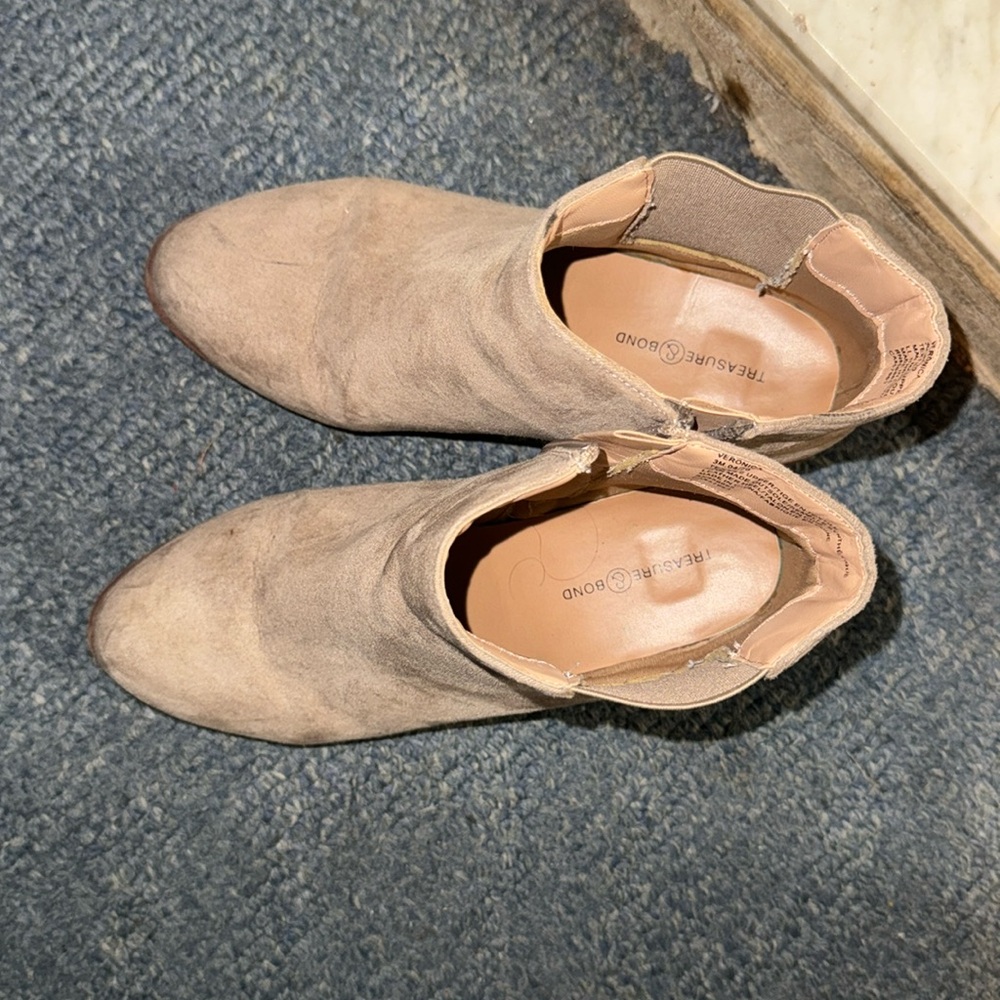 Kids tan booties with small heel